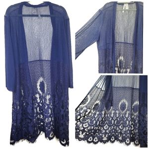 Forgotten Grace | Blue Floral Lace Sheer Duster